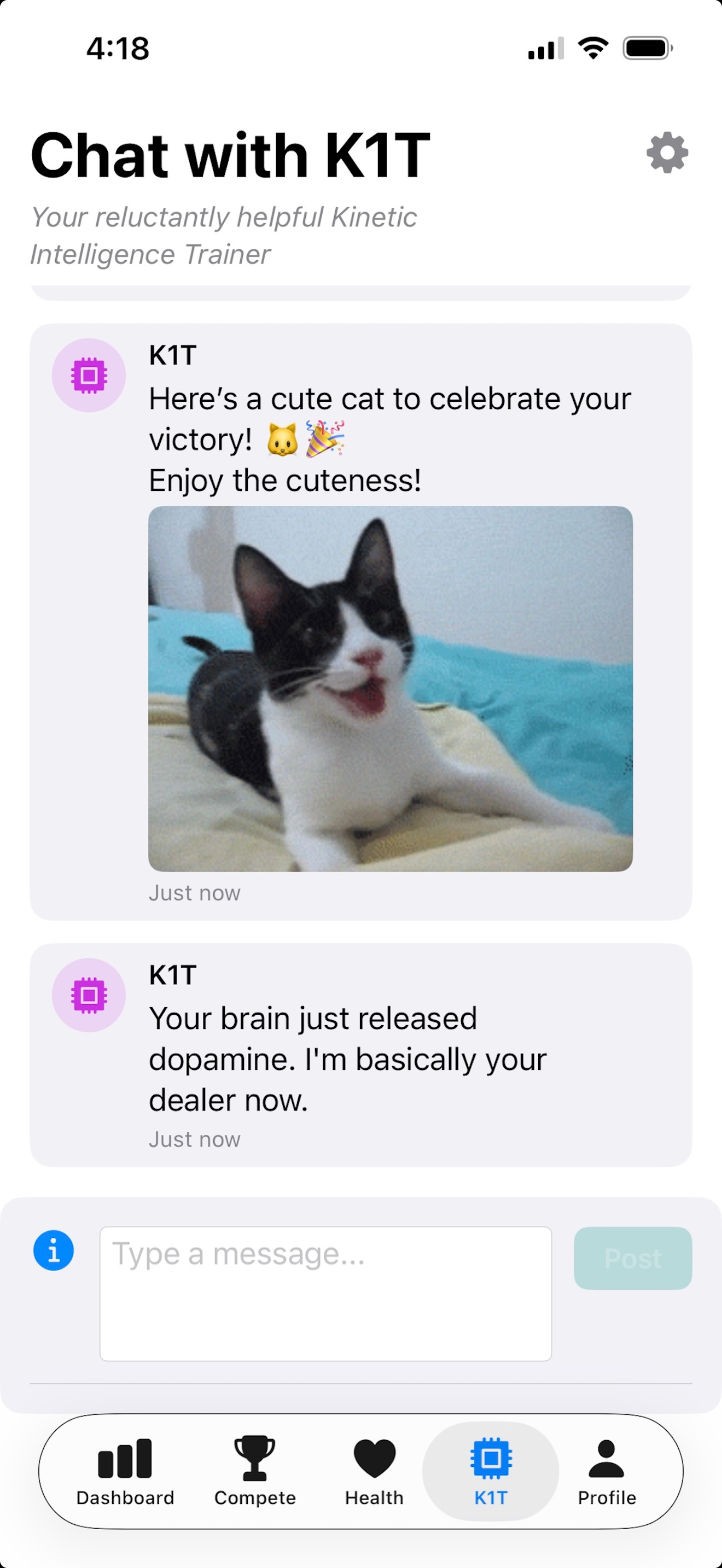 K1T AI reward — a cute animal picture for hitting your goal